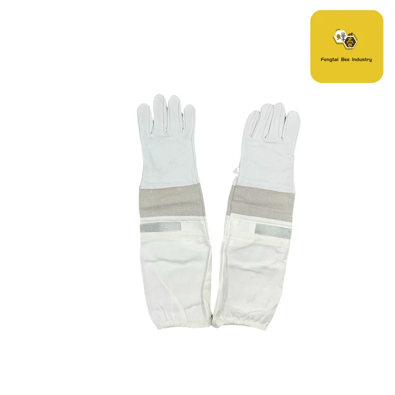 White Leather Medium Linen Semi-white Glue Mesh Canvas Gloves Beekeeping Protective Gloves