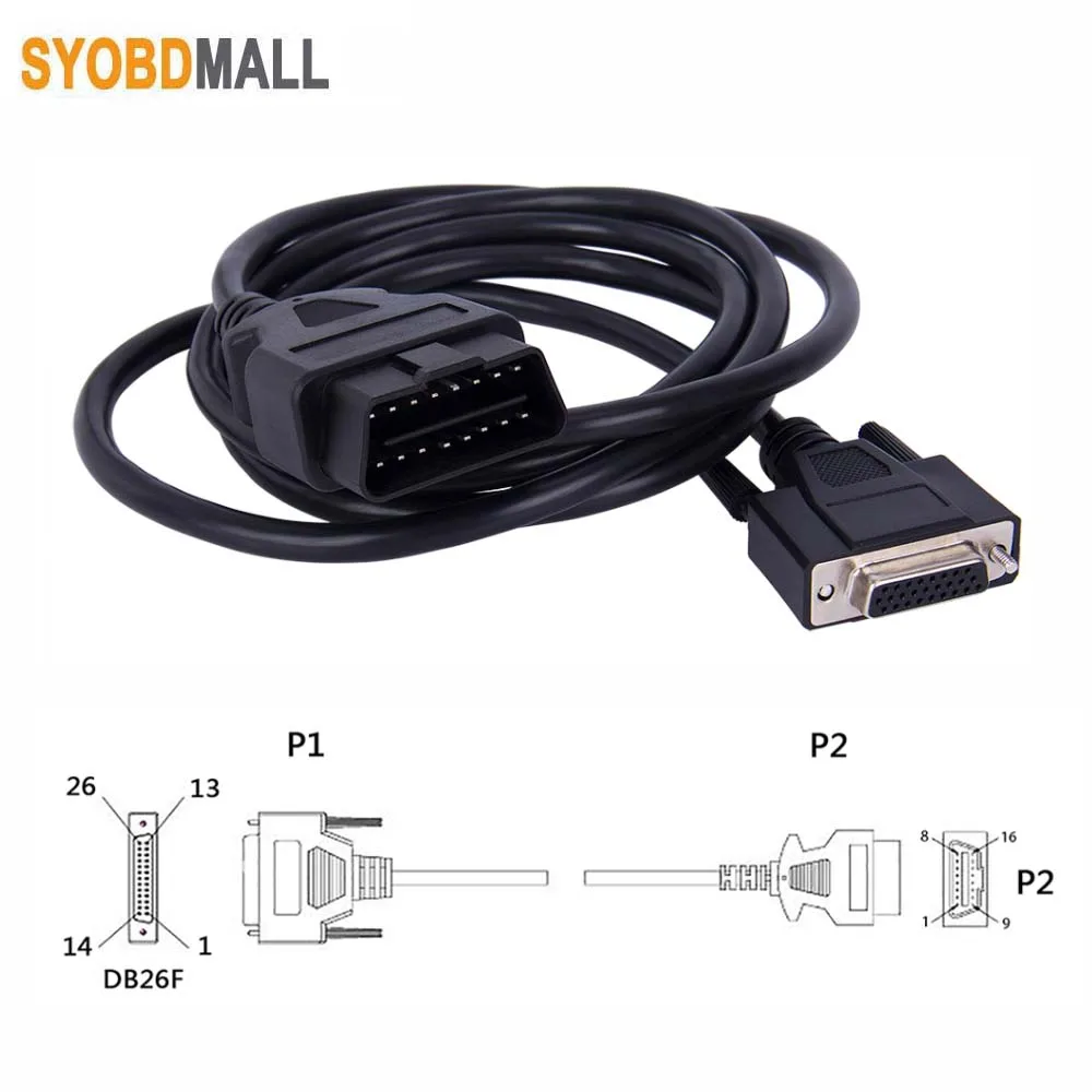 150cm Long OBD2 16Pin Male To 26Pin Female OBDII Adapter DB26 DB26P Plug Car Tester Connector Extension Cable Diagnostic Tool