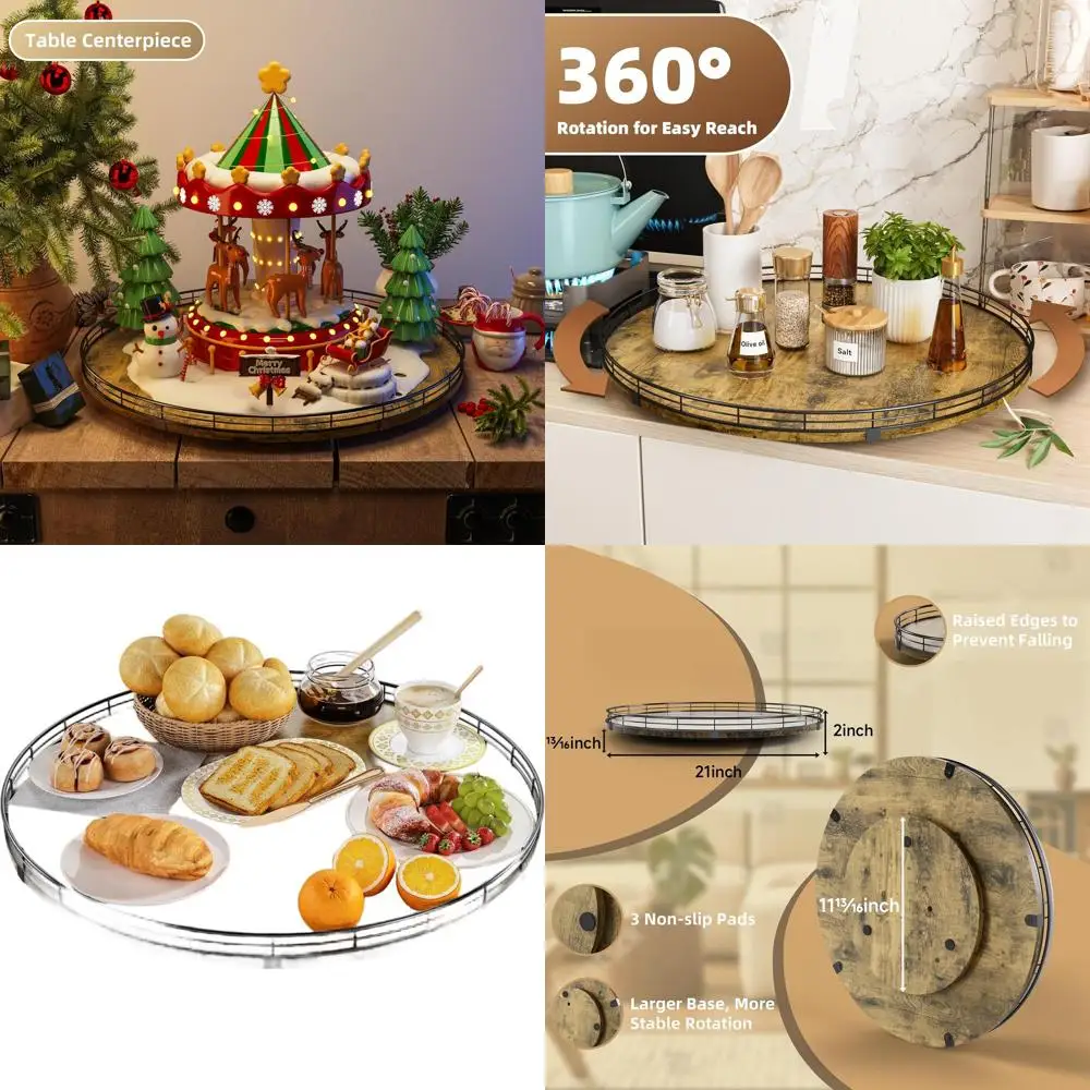 

21-круглый деревянный органайзер Lazy Susan для кухни и столовой, просторный органайзер для специй, приправ и многого другого