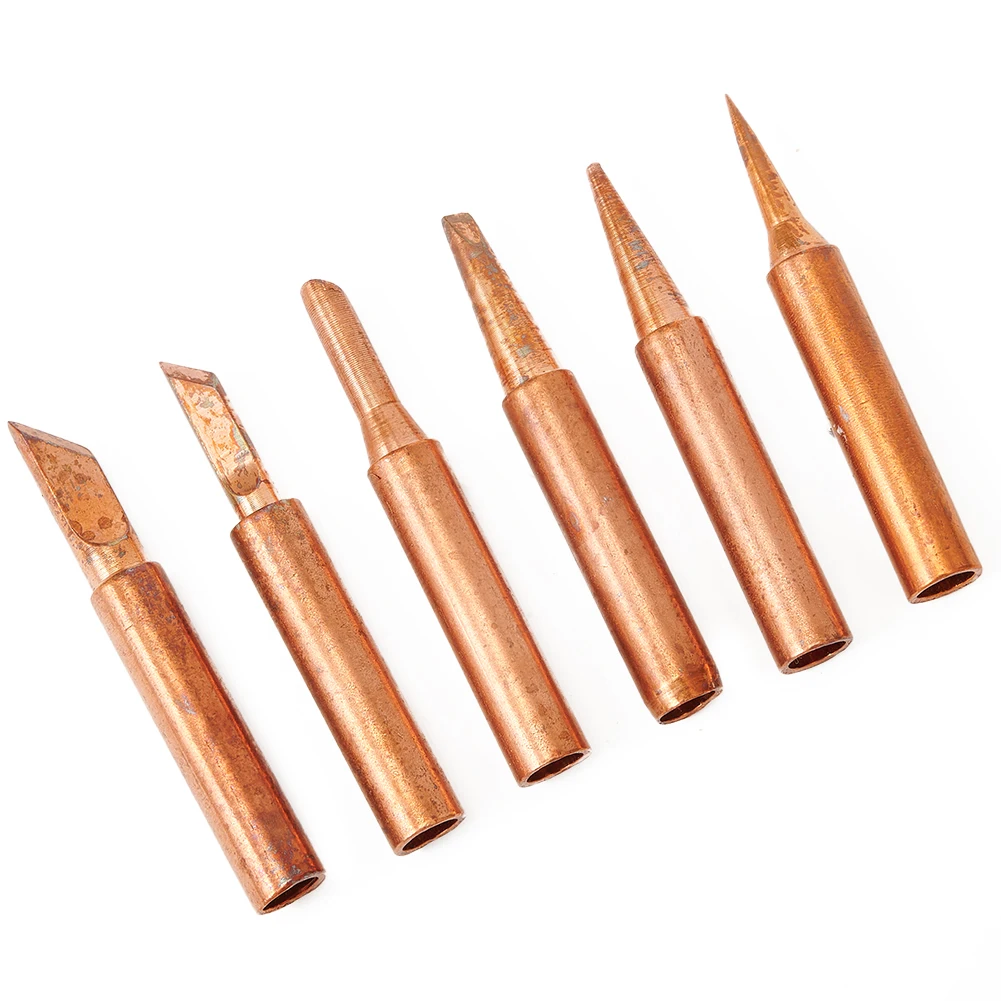 Kit Soldering Tips Lot Set 6pcs 900M-T 936 937 938 969 8586 852D Copper Free Tool Welding 6 shapes Accessories