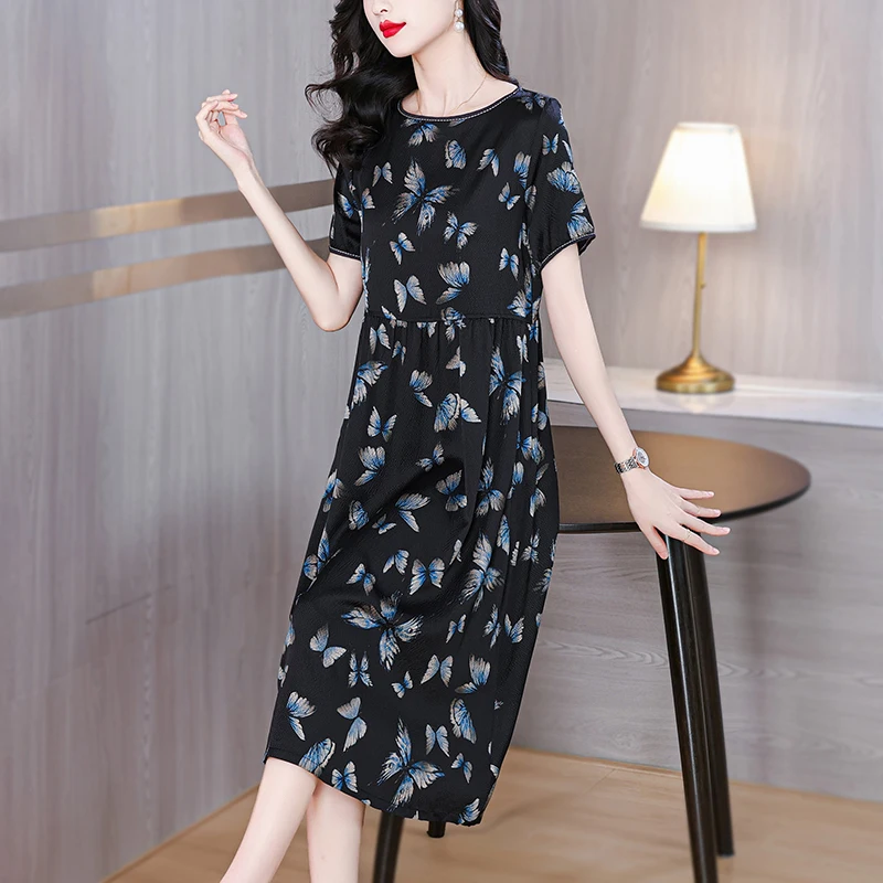 Summer Women Black Satin Vintage Luxury Bodycon Dress 2025 Office Lady Floral Silk Midi Dress Elegant Casual Night Party Vestido
