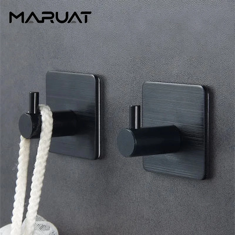 Gancho de pared para bata de acero inoxidable, colgador a prueba de óxido para toalla y abrigo, herrajes de cocina, color negro y plateado, 3M