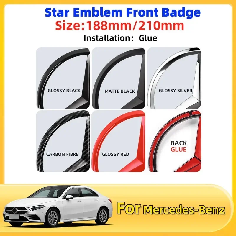 

1pcs 188mm 210mm ABS Car Front Grille Badge Decal Cover Emblem For Mercedes Benz A/B/C/E/S Class GLA CLA GLE GLK CLK CLS GLS GLC