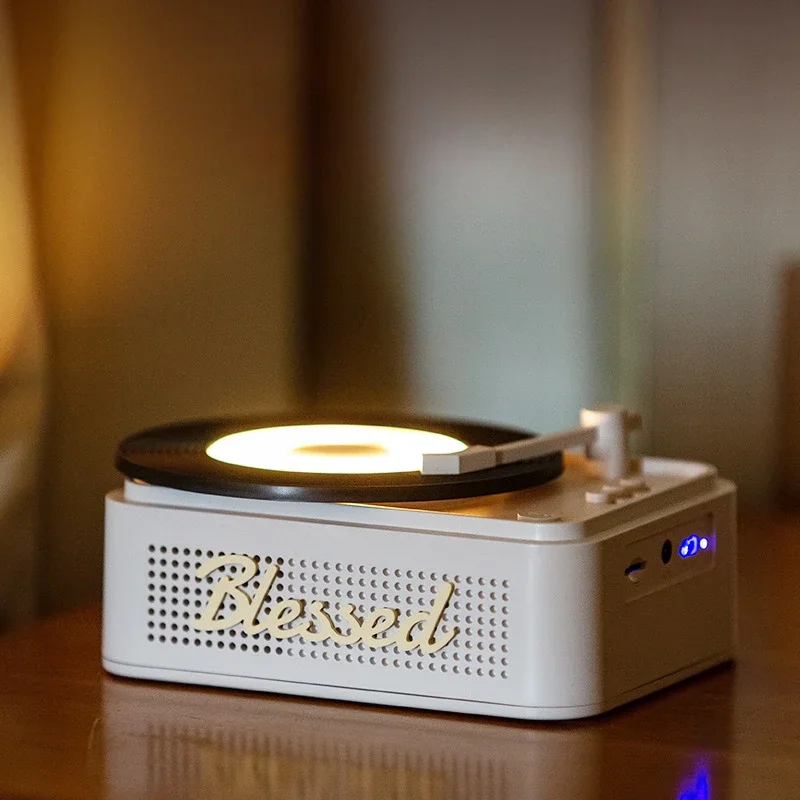 Retro Bluetooth Turntable Speaker Wireless Portable Music Player with Hi-Fi Sound, Creative Card-Insertion Record Player Desktop