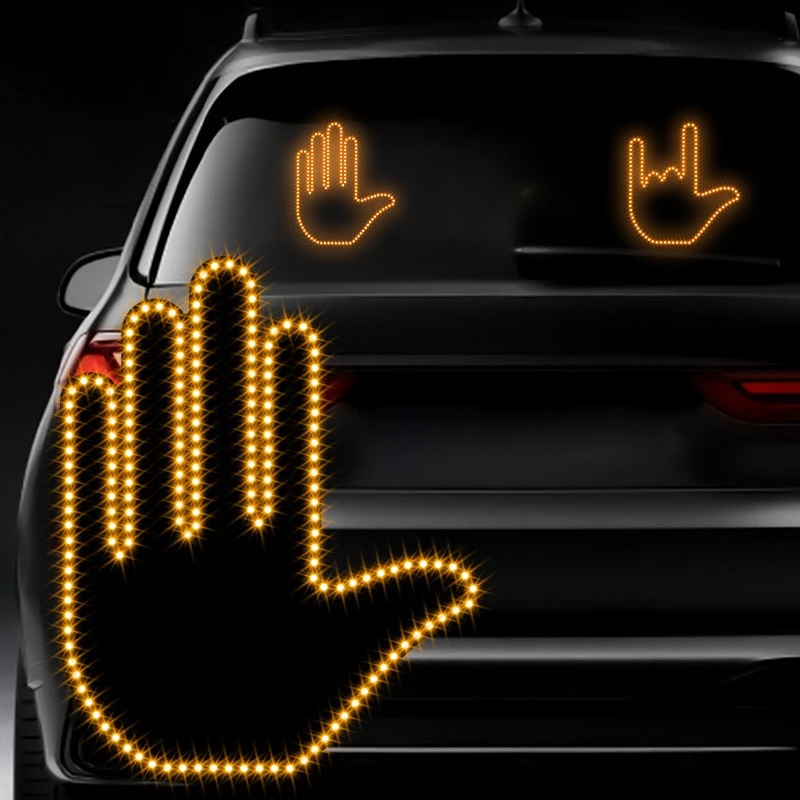 LED Gesture Light Car Finger Lights Road Rage Signs Gesture Light Stop Hand Lamp Warning Illuminated Car Decoration Accessories