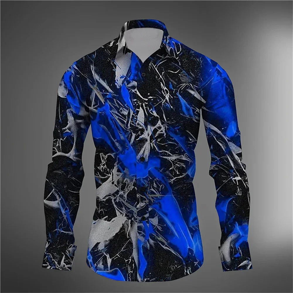 2025 New Men's Gradient Printed Shirt for Daily Street Outings, Spring/summer with a Lapel Button Up Long Sleeved Shirt S-6XL