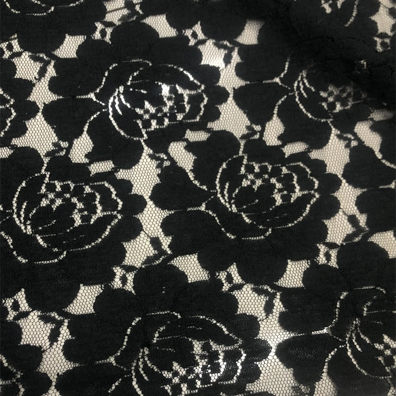 Pure Black Lace Fabric Thin Skirt Shirt Designer Mesh Clothing Designer Apparel Sewing Fabric Cloth for Diy Material