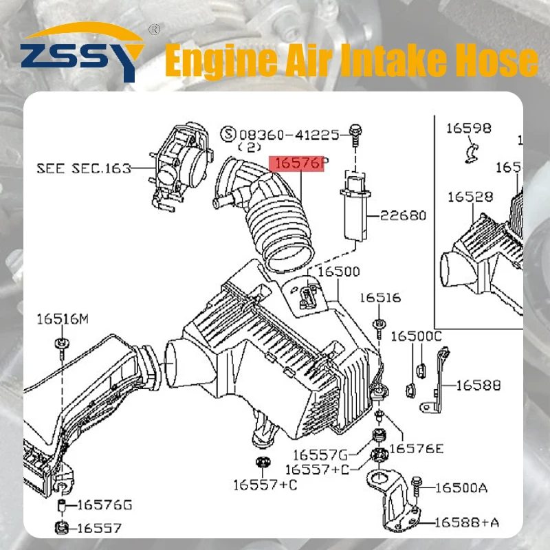 165764RA0A 165769N00C 165769N00E 696-169 Manguera de entrada de aire del motor compatible con Nissan MAXIMA A35 VQ35DE 3.5L-6V 2009-2015