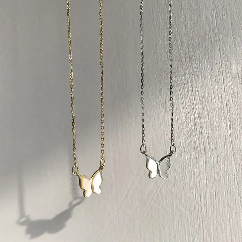 

45cm Silver 925 Necklaces For Women On Neck Butterfly Silver 925 Chain Necklace Girls 925 Silver Necklaces Bowknot Shell