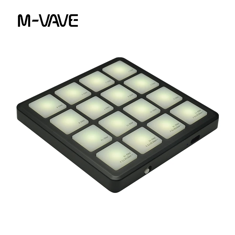 وسادات تحكم MIDI لاسلكية M-VAVE SMC-PAD للجيب باللون الأسود، وحدة تحكم MIDI محمولة مع 16 وسادات طبل MPC للمبتدئين