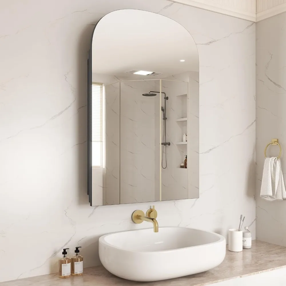 

24x35 Inch Medicine Cabinet Mirror for Bathroom, Arched Mirror Cabinet with Storage, Frameless Mirror, in Wall or Surface Mount