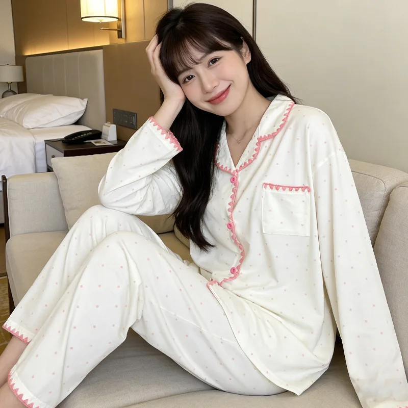 

Новый осенне-весенний комплект пижам с изогнутым краем для молодых девушек: модный, милый, в стиле Instagram, с длинными рукавами, больших размеров, для дома и отдыха