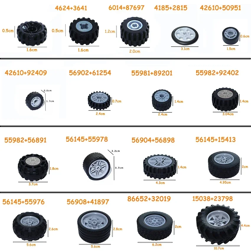 56145 42716 55978 15413 70695 Wiel Kruisgat Set Auto Vrachtwagen Wielen Hub Technische Bakstenen MOC Motorfiets Bouwstenen