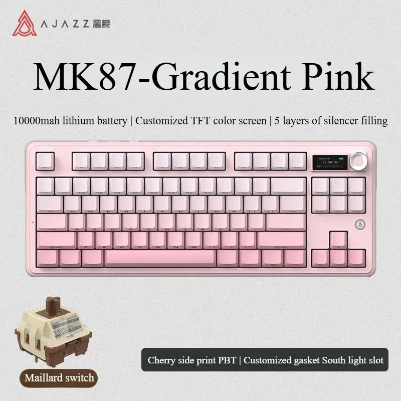 AJAZZ MK87 Keyboard Mekanik Gaming Nirkabel 3-mode RGB Layar TFT Gasket Full-key Hot Swappable 10000mAh Mendukung Windows/Mac