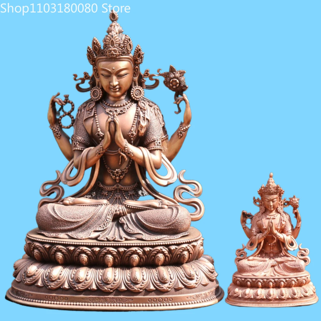 

Изысканная статуя Будды Гуаньинь из красной меди с четырьмя руками, скульптура тибетской богини — доступны большие и маленькие размеры — 23 см и 10 см.