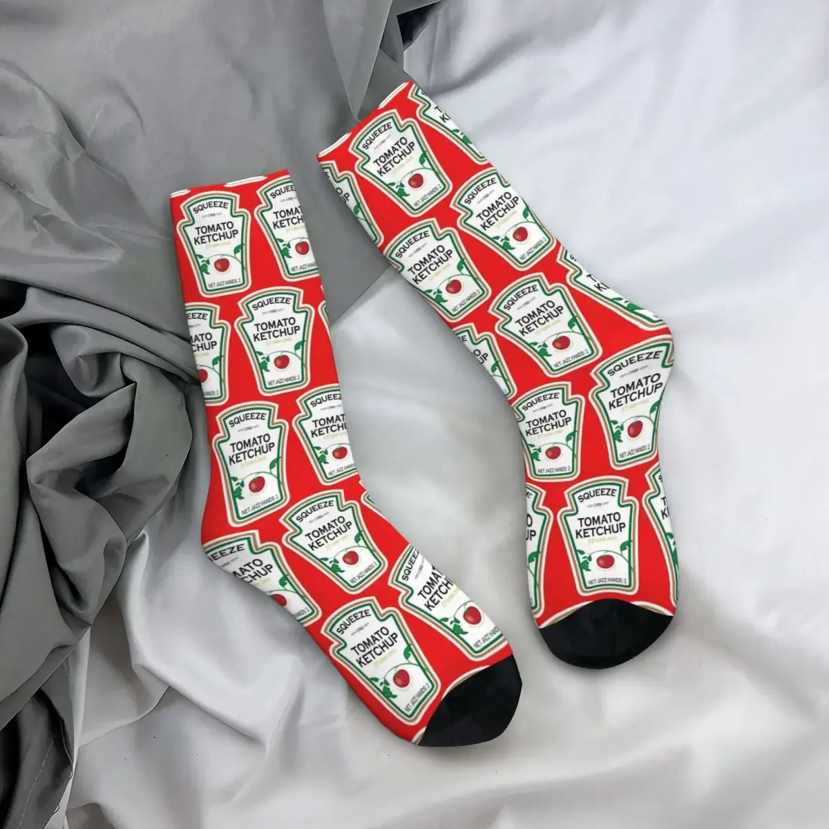 Calcetines largos divertidos con etiqueta de Ketchup, medias absorbentes de sudor Harajuku, accesorios para todas las estaciones, regalos Unisex