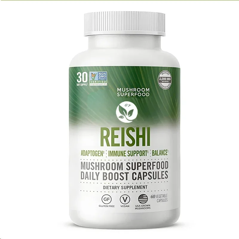 

Lingzhi Mushroom Capsules Super Food Supplement 30 Days, Adapted To Stress and Immune Support 60 Capsules