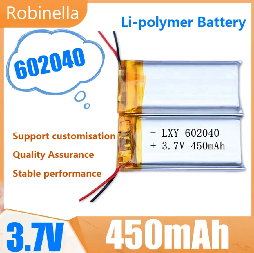 3.7V 450mAh 602040 Lithium Polymer Li-ion Rechargeable Battery for GPS MP3 MP4 MP5 Car DVR Tachograph Headphone Li Ion Cell