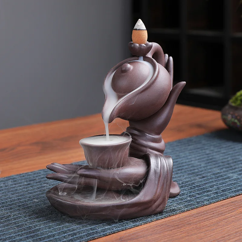 

Purple Clay Backflow Fortune Door Sandalwood Agarwood Aromatherapy Ceramic Incense Burner Home Indoor Deco