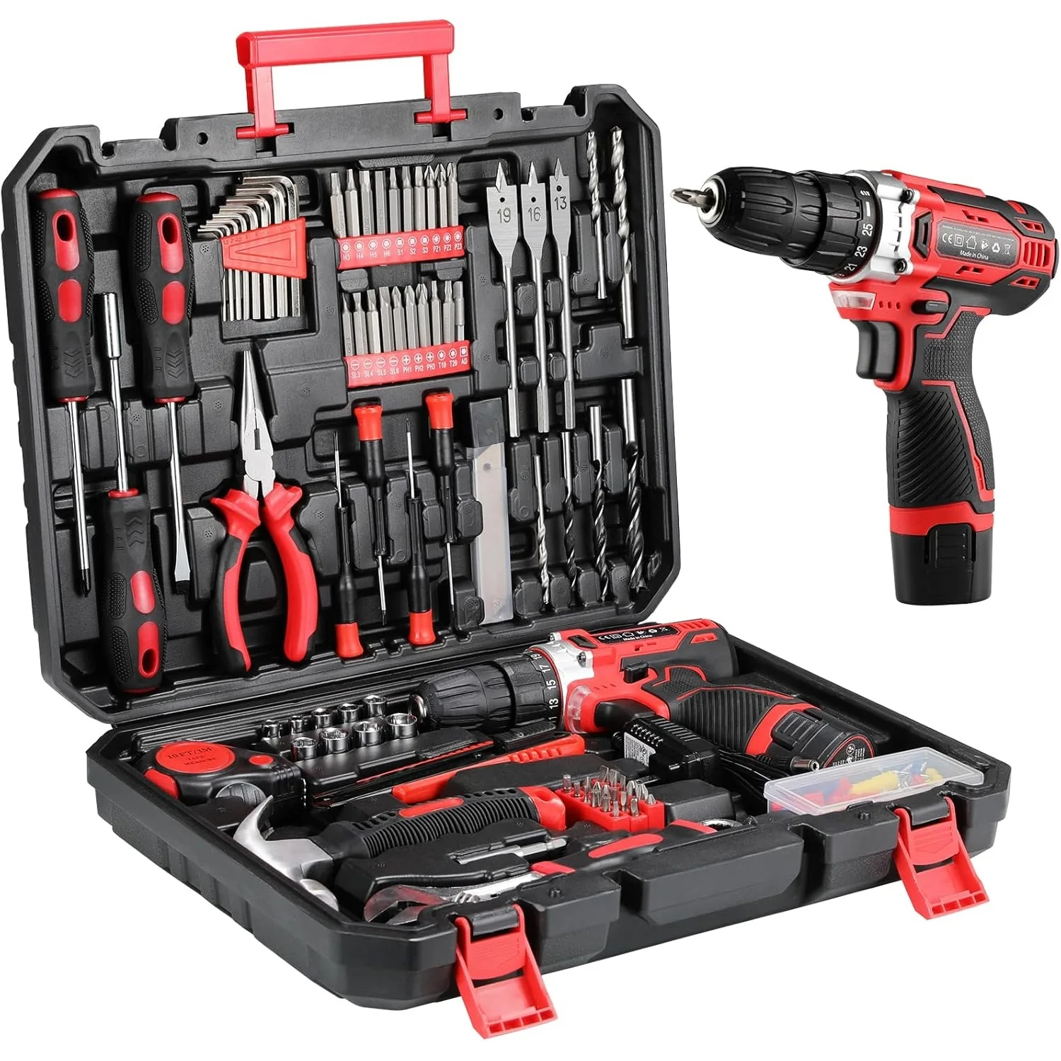 

138 Pcs Power Tool Set with 12V Cordless Drill Home DIY Repairs Tool box for Repairs and Maintenance