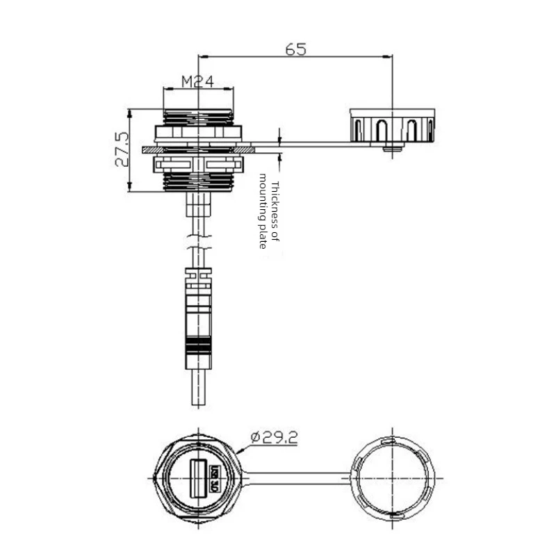 Circular USB connector IP68 with cover, waterproof and dustproof, data communication network with wire connector