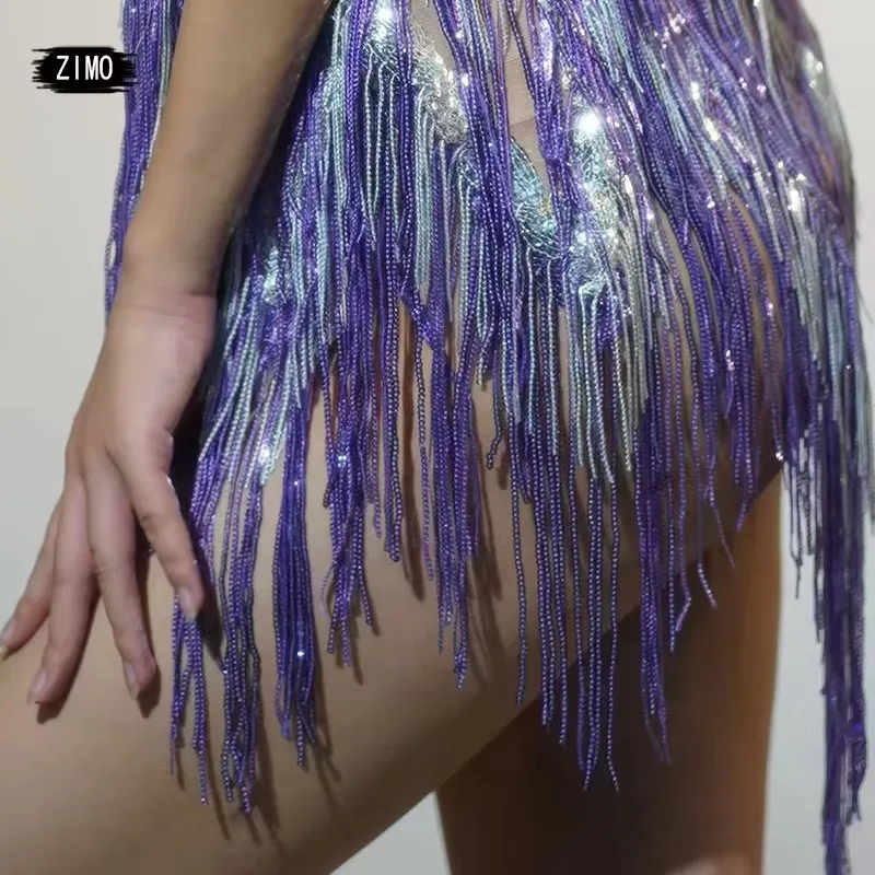 Body Sexy con flecos y lentejuelas y diamantes de imitación para mujer, traje de espectáculo en escenario con perspectiva de malla para fiesta de baile latino, trajes de drag queen para club