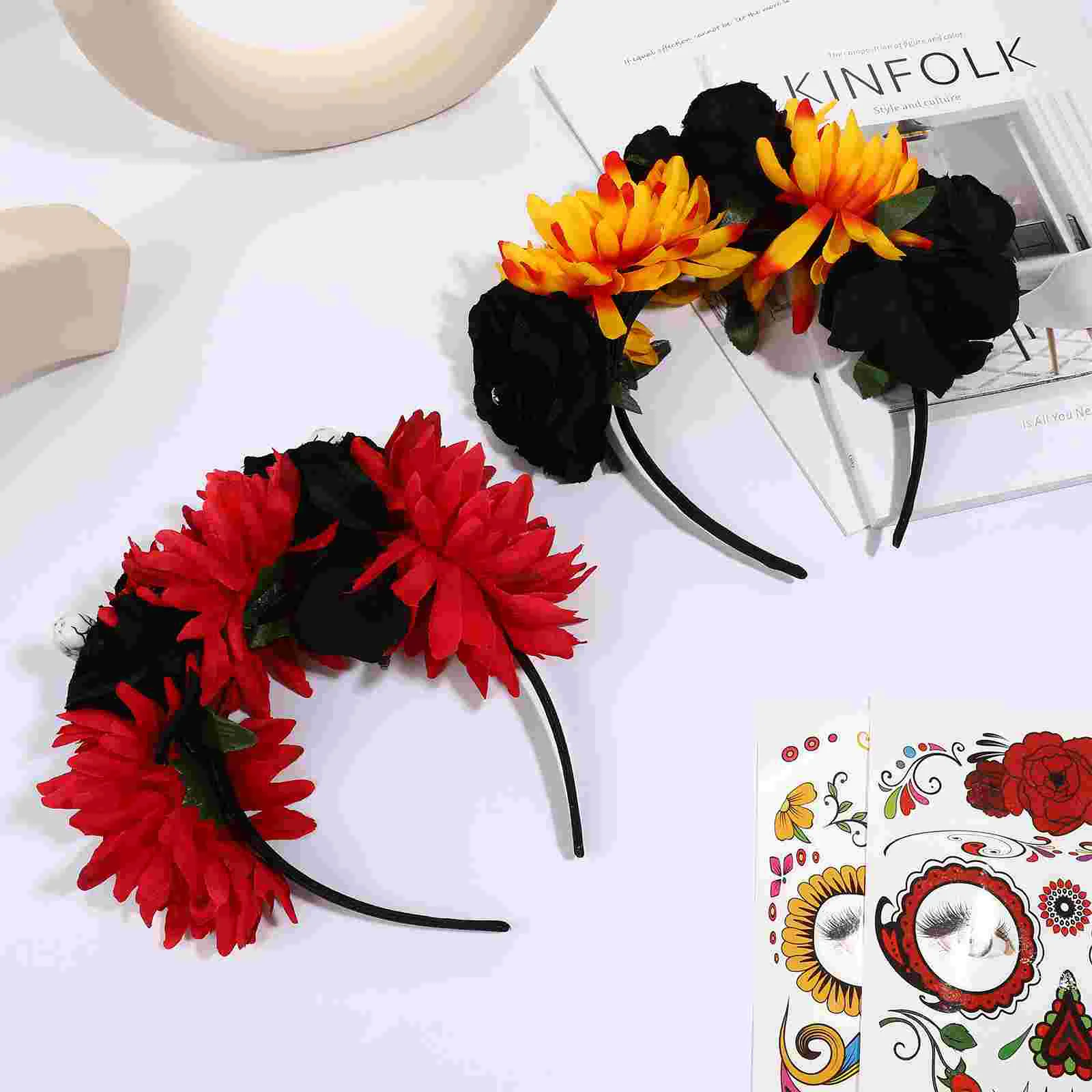 Headbands Stickers Face Tattoos Artificial Flower Halloween Wreath Garland Flowers Plastic Decorations Floral Headpiece Miss