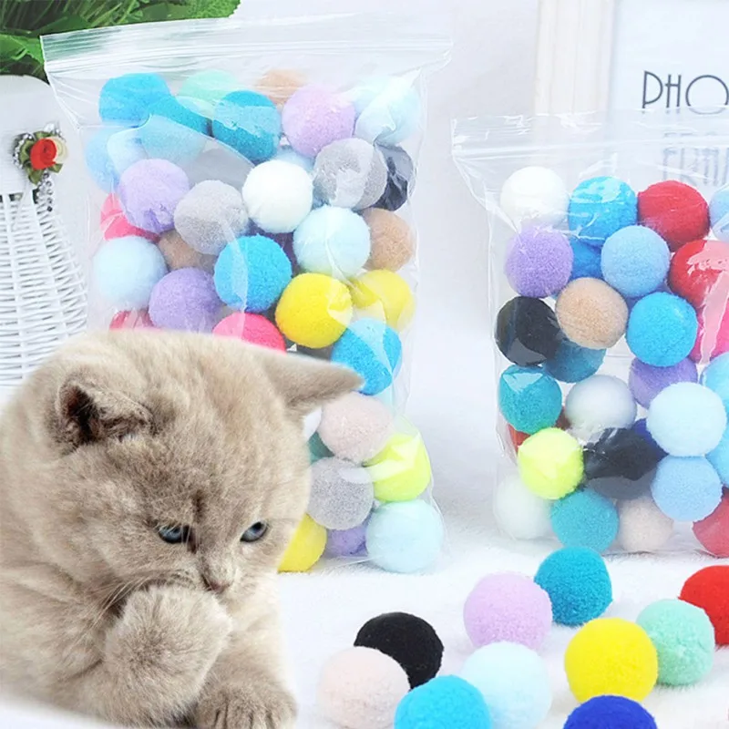 20/30PCS Cat Toy Balls Soft Kitten Pompon Toys Indoor Cats Interactive Playing Quiet Ball Cats Favorite Toy Random Colors