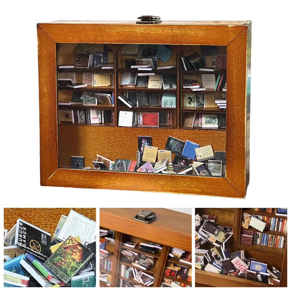 Mini Bookshelf Miniature Library Miniature Shake Away Your Anxiety Book Display Cabinet Bookcase Decoration Home Decor Gift