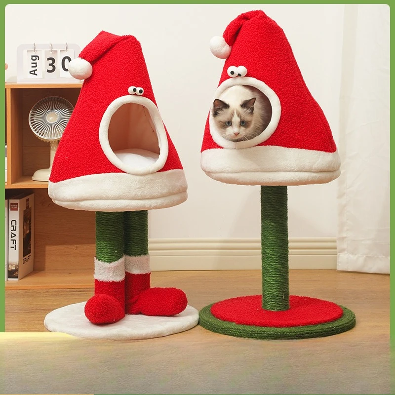 

Christmas cat climbing frame winter fleece detachable sisal cat scratching post easy to climb scratch resistant cat tree
