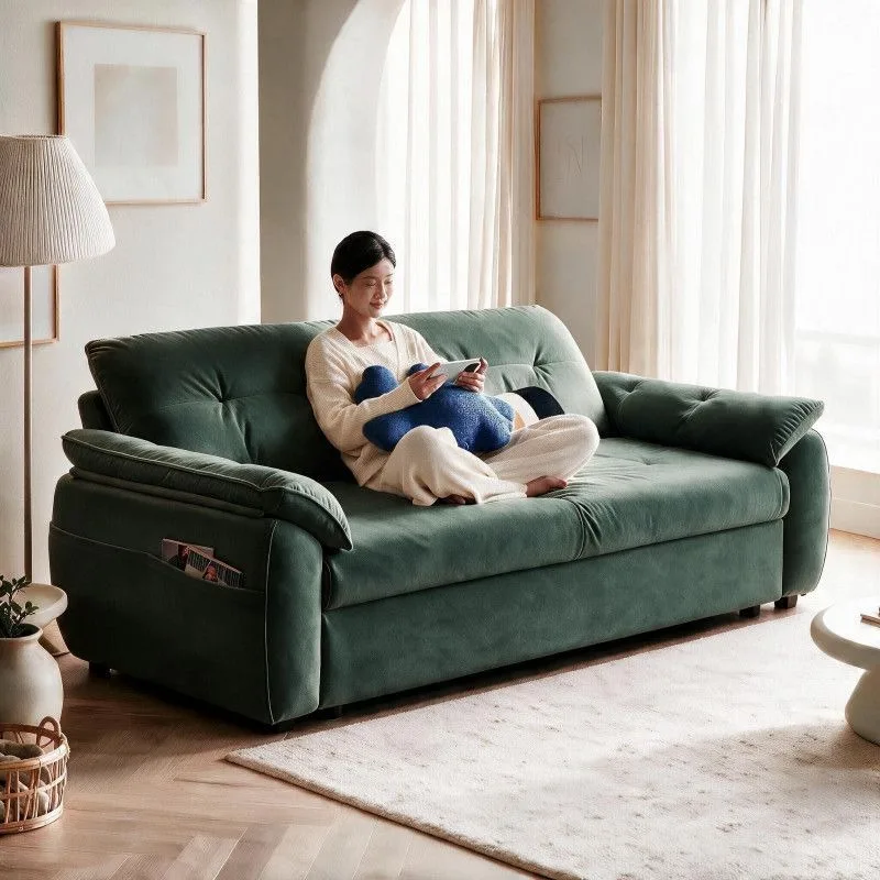 Cream wind sofa bed, fabric living room, small apartment rental, fully removable and washable, anti-cat scratch new model