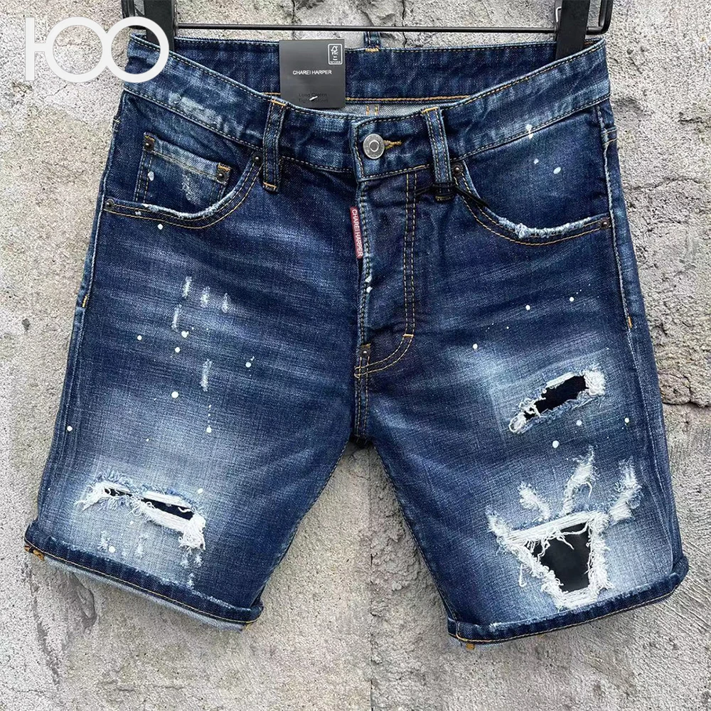 

D327 chareiharper 100 Men's jeans Slim fit black denim shorts men's plus size 5 five quarter pants mid pants horse pants jeans