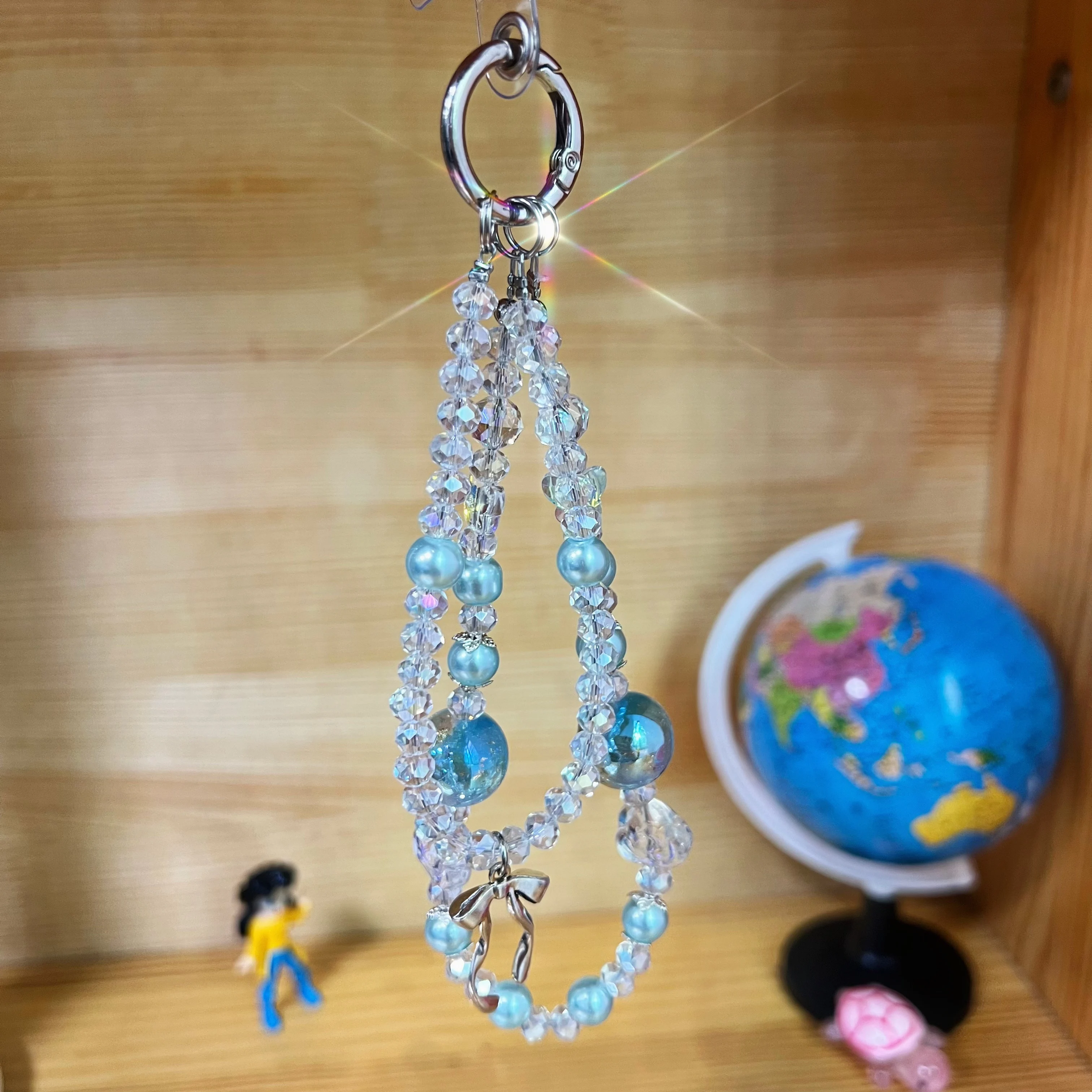 

Alloy Cat Element For Phone Chain Glass Crystal Handmade Keychain Double-Layer Beaded Mobile Phone Rope Bag Hanging Accessory