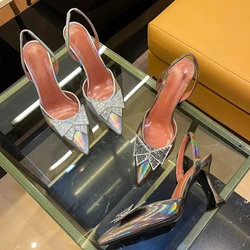 2024 New Women's Shoes Water Drill Hollow Shoes Butterfly Buckle Slippers Wine Glass Heel Pointed Sandals