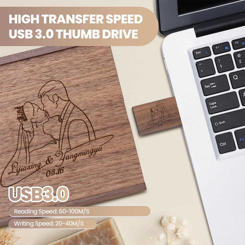 محرك فلاش USB 3.0 خشبي جديد 64 جيجابايت مع صندوق الألبوم ذاكرة عصا 32 جيجابايت شعار مخصص مجاني بندريف 16 جيجابايت استوديو التصوير U القرص 8G