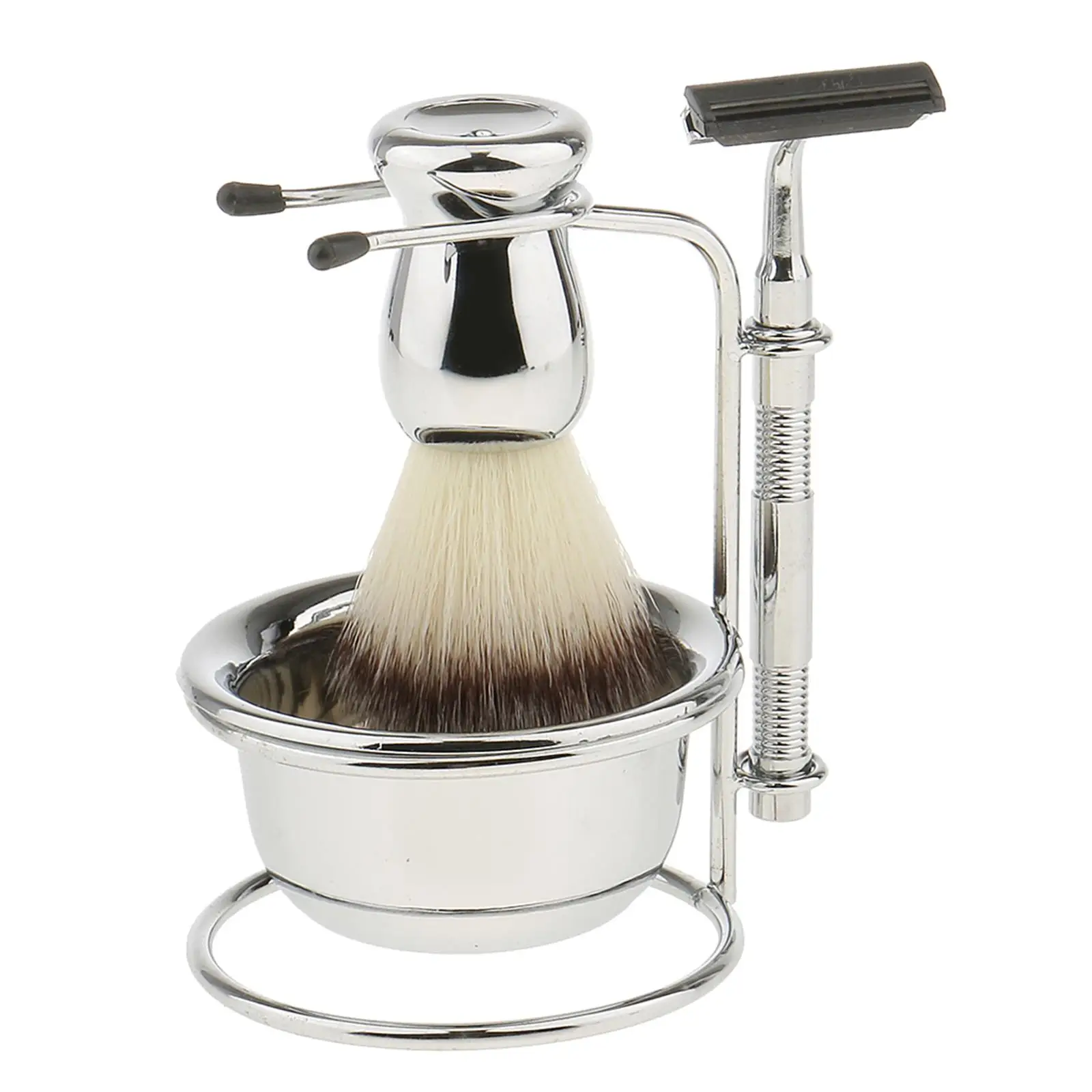 Mens Beard Shaving Grooming Kit, Brush, Straight , Alloy Stand Base