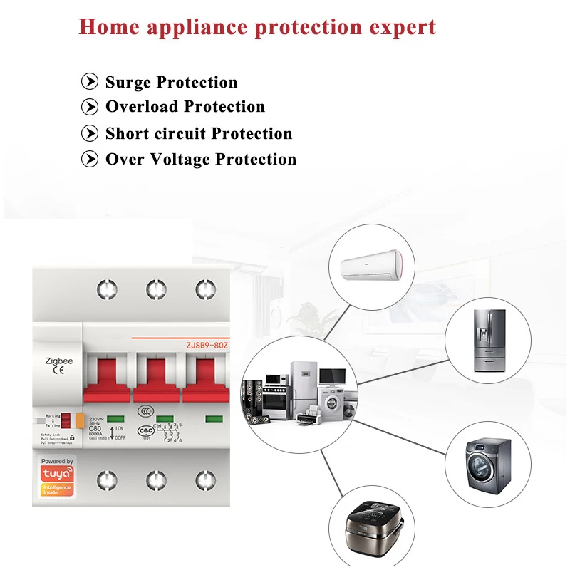 Tuya 3P Intelligent Circuit Breaker Zigbee Air Switch Supports Up To 125A Remote Control Via A Mobile Phone APP