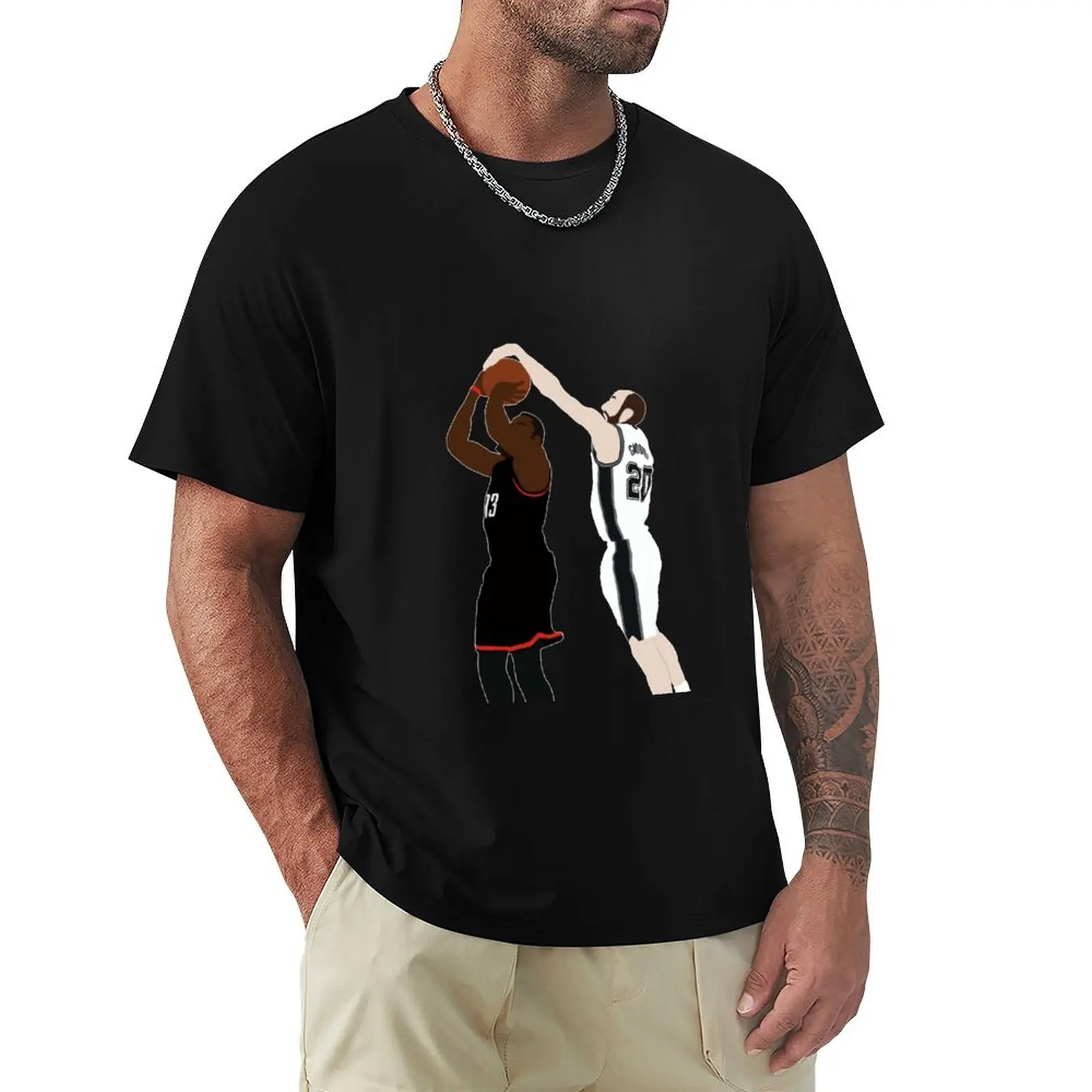 Camiseta con estampado novedoso de Manu Ginobili Block On James Harden, camiseta informal