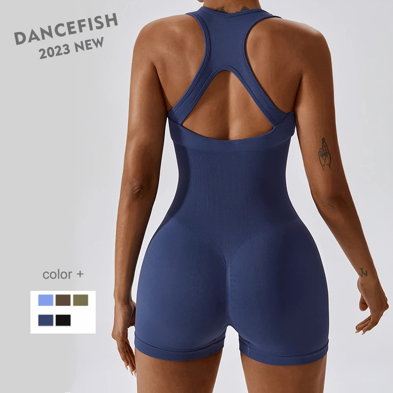 

DANCEFISH 2023 New Women High Elastic One-Piece Beautiful Back Activewear Sets Tight Seamless Aerial Yoga Dancing Jumpsuits