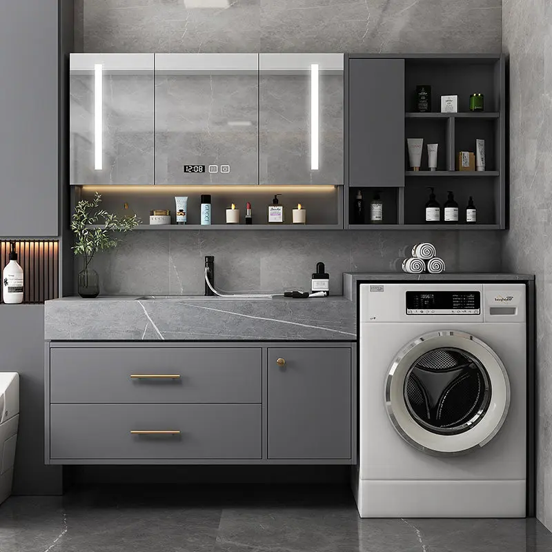 

Washing machine integrated cabinet, bathroom solid wood bathroom cabinet combination, rock slab washstand, washbasin