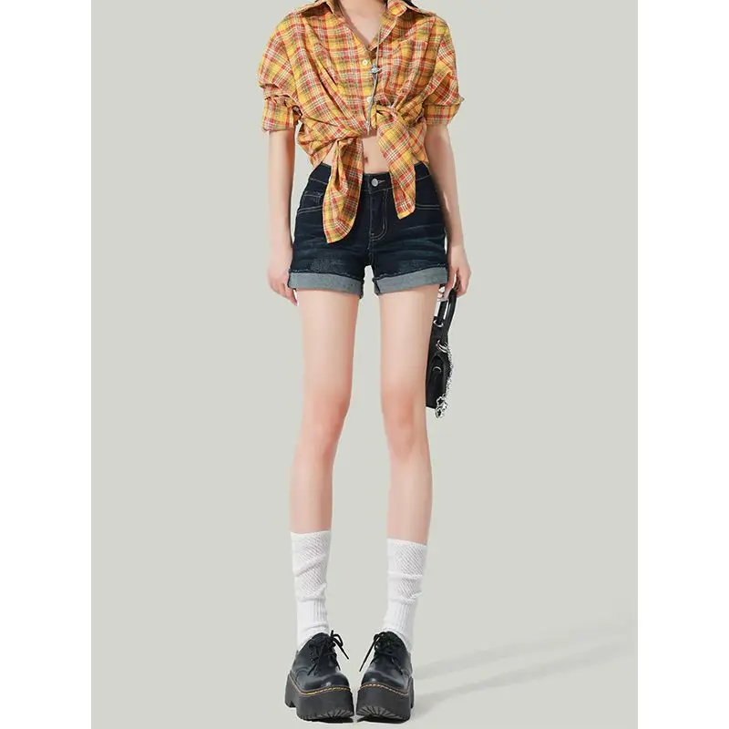 High Waist Wide Leg Short Jeans Women's Summer Thin Style Cuffed Slimming Denim Capri Pants Casual Commute Fashion