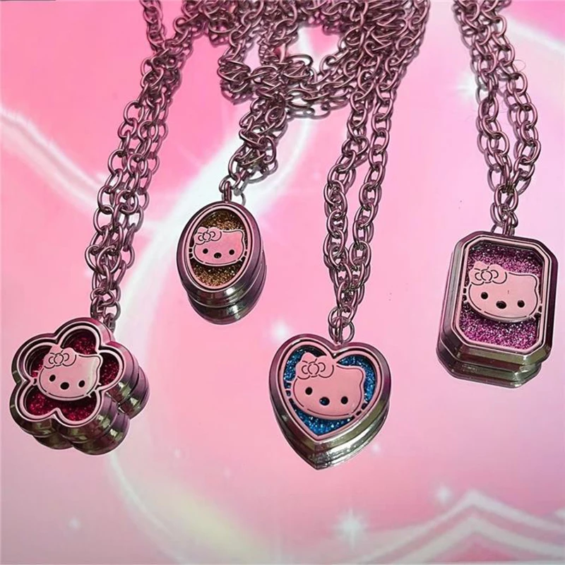 สร้อยคอกลวงเฮลโลคิตตี้ทำจากสแตนเลสลายการ์ตูน Sanrio น้ำหอมอโรมาเธอราพีเครื่องประดับจี้หรูหราสำหรับเป็นของขวัญเด็กผู้หญิง