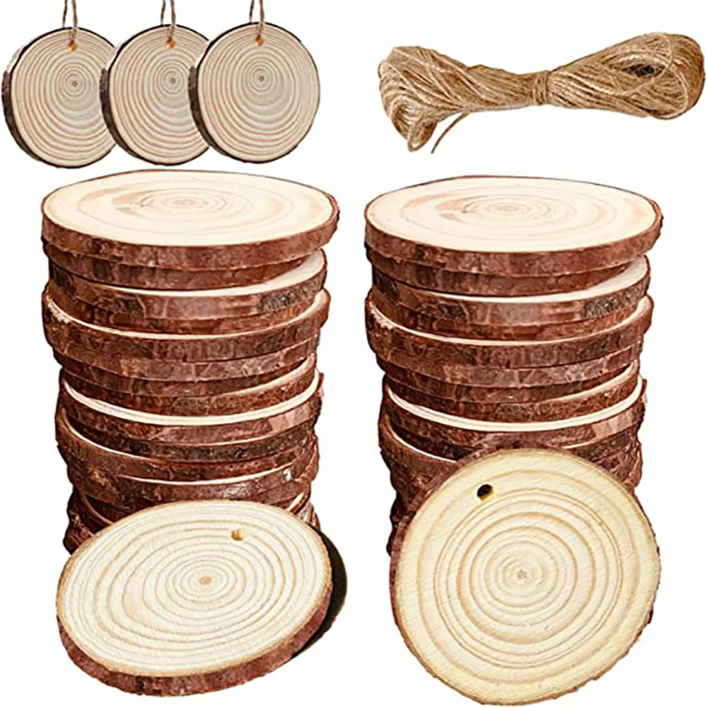 

10Pcs/lot Natural Wood Slices Craft Wood Kit with Hole Wooden Circles Tree Slices for Art Crafts Christmas Ornaments DIY Crafts