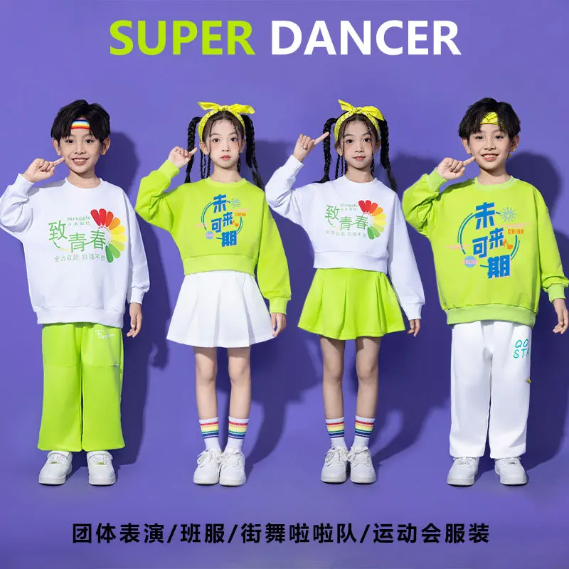 子供のチアリーディングユニフォーム、小学校のスポーツ、ダンスパフォーマンス、幼稚園の学生