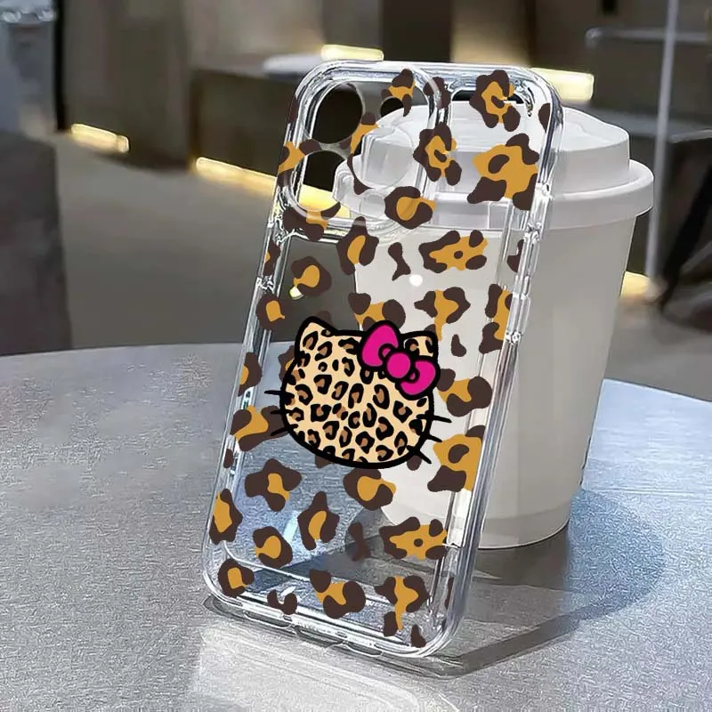 ハローキティ レオパード柄 Apple iPhone 17 16 15 14 13 12 11 Air Pro Max Plus Mini 透明 ソフトフォンケース