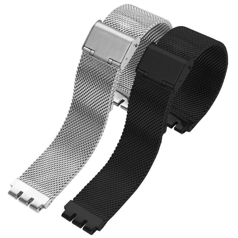 For Swatch Precision Steel Strap IRONY YGS749 Men Women Concave Mouth Metal Watch Chain Milan Mesh Watchband 12mm 17mm 19mm