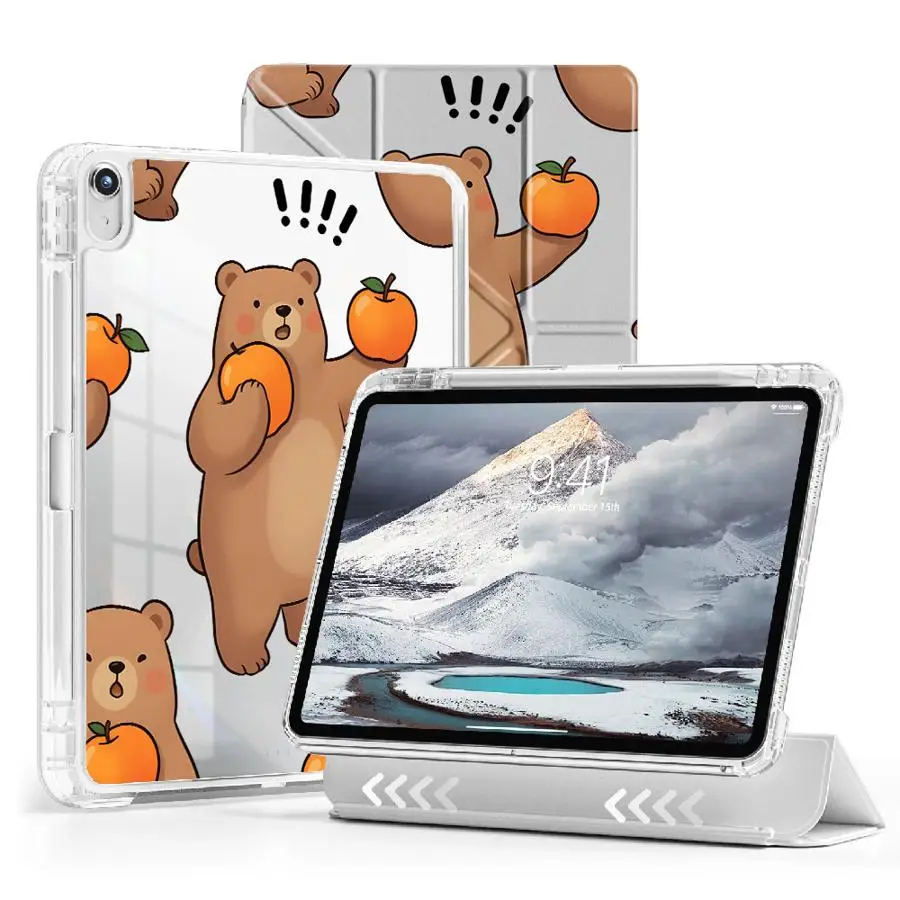 

Чехол-подставка для планшетов iPad Mini 6, 7, 11-го, 10-го, 9-го, 8-го, 7-го поколений, 12.9 дюймов, Air 4, 5, M3, M2, M4, 11 дюймов Pro 2025, Y-Fold, мультяшный, оранжевый