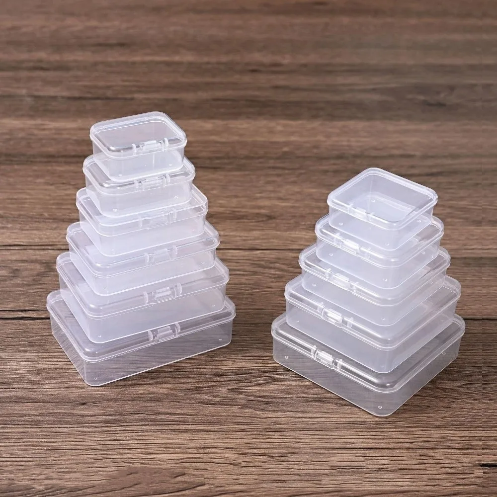 Mini Transparent Storage Box Flip Cover Dust-proof Plastic Jewelry Case Integrated Rectangle Beads Storage Container