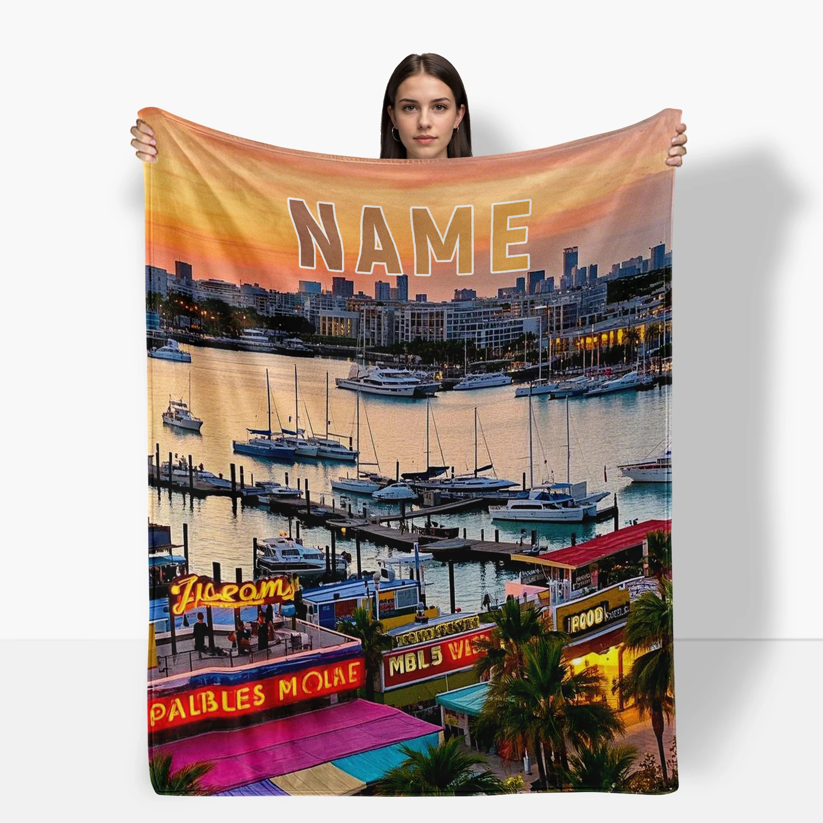 Miami Inspired Flannel Blanket Evokes Seaside Pier Memories Shared With Family And Friends Soft Warmth For Cozy Moments