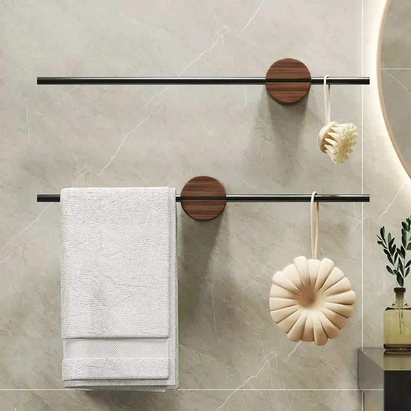 Wood Towel Rack shelves Hanger Bath Towel Holder Wall Hanging Towel Bar Space Aluminum Bathroom Shelf Kitchen Storage Rack